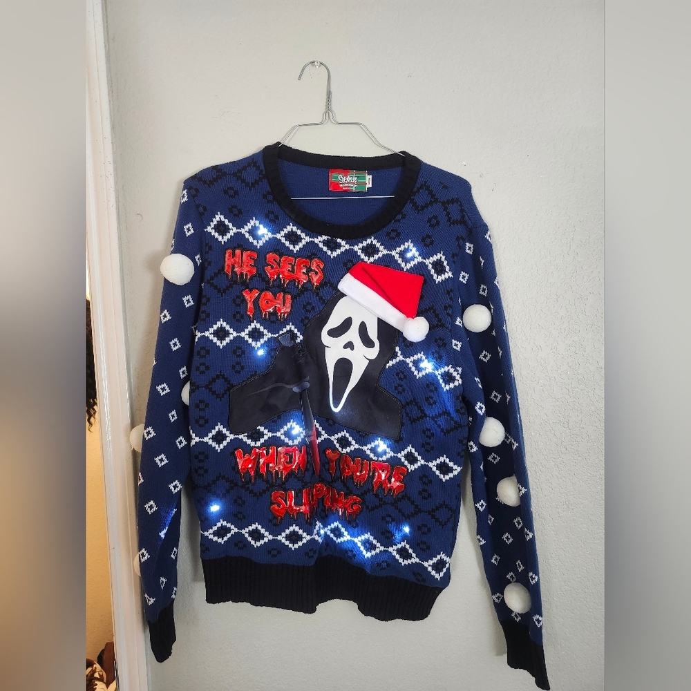Blue Holiday Sweater with Festive Design UGLY Christmas Sweater Party
